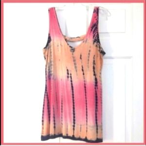 Raya Sun tie dye sleeveless tank top or swimsuit beach coverup, Pink coral peach